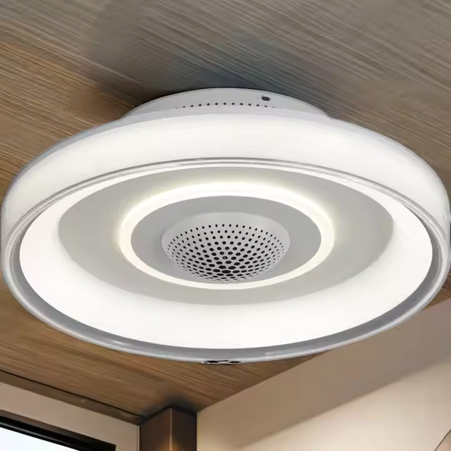 50A31 Electric Ceiling Fan Lamp with Cold Warm Color LED Light Leafless Design Plastic Material for Hotel & Home Use