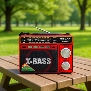 Yuegan Portable Radio YG-031BT Red FM AM SW for X-Bass Plastic Rechargeable <b>Battery</b> Speaker <b>5V</b> DC 64-108MHz - Product Image 3