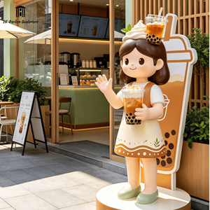 Statue de Fille à Thème Bubble Tea en Fibre de Verre Faite à la Main, Sculpture de Personnage de <span class=keywords><strong>Dessin</strong></span> <span class=keywords><strong>Animé</strong></span> pour Décoration Commerciale de Café et Restaurant - Product Image 5