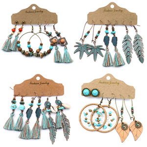 Bohemian Fashion Dangle Earrings Set With Tassels Feather Alloy <b>Drop</b> Earrings For Women Party Jewelry Accessories - Product Image 1
