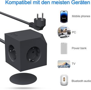 KC CE Cube Socket Portable Travel 16A Surge 3 AC Outlets 1 <b>USB</b> 2 TYPE-<b>C</b> 1.4M Cable European Multiple Socket - Product Image 3