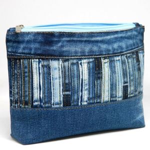 Custom Eco-Friendly Recycled Jeans Zipper Travel Pouch Denim Fabric for Case Casual Makeup <b>Bag</b> Denim <b>Patchwork</b> Purse - Product Image 1