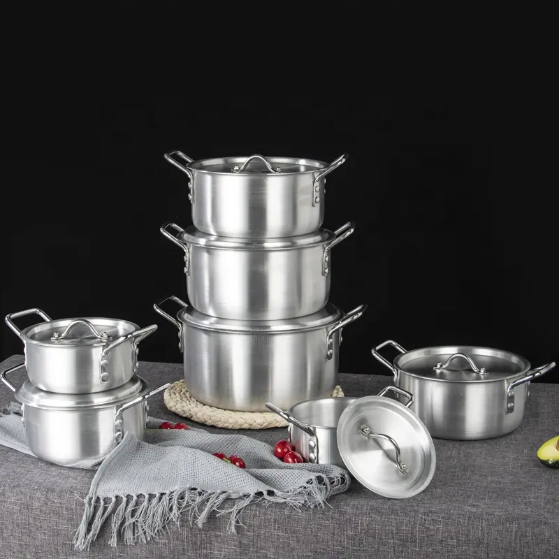 Cheap sell like hot cakes 7pcs aluminum pot Different size of large cooker Cooking Pot Set polishing deep skillet