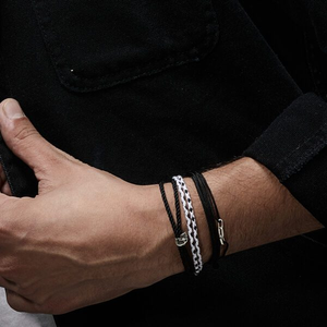 <span class=keywords><strong>Bracelet</strong></span> personnalisé Jietao en acier inoxydable avec maillons trombone et breloque à trois anneaux, bijou minimaliste pour <span class=keywords><strong>homme</strong></span>, cadeau Fête des Pères - Product Image 2
