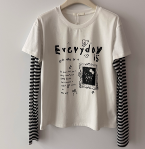 Camiseta de Dos Piezas con Estampado Digital Ecológico para Mujer, Estilo Gótico, Linda, con Estampado de Dibujos Animados Hechos a Mano, Manga Larga a Rayas para Moda Alternativa - Product Image 6