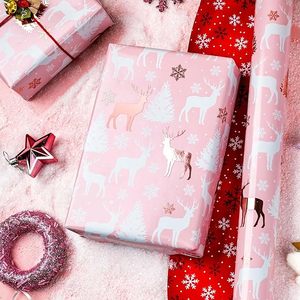 Christmas Wrapping <b>Paper</b> Holiday Wrapping <b>Paper</b> Pink Red double-sided reindeer <b>pattern</b> wrapping <b>paper</b> - Product Image 2