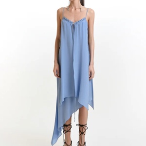 New Spring Custom Brand Label Fashion Dress Casual Cotton Poplin Dress <b>Spaghetti</b> <b>Strap</b> Backless Midi Irregular Cut Summer Dress - Product Image 1