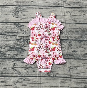 SR3837 Conjunto de pelele de manga corta con estampado de pato verde para bebés y niños, venta al por mayor, pelele para niña - Product Image 3