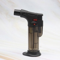 Briquet torche à jet de butane coupe-vent rechargeable, en plastique et métal, avec flamme colorée fantaisie, pour cuisine et barbecue, usage tabac, vente en gros, économique, en boîte
