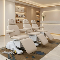 Table de massage électrique réglable de luxe pour salon de beauté, prête à être expédiée, avec base blanche en PVC, 3 moteurs, pliable, pour soins du visage et extensions de cils