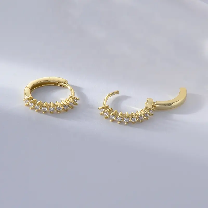 quality zircon hoop earrings for women minimalist 925 sterling silver 14K Gold plated Huggie earrings