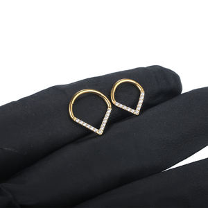 Implante de Grado 16G titanio con bisagras segmento aro nariz anillos melocotón corazón nariz tabique Piercings cartílago hélice pendientes con circón - Product Image 2