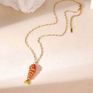 Collares de Moda Hawaiana de Verano, Joyería de Acero Inoxidable 316L, Collar de Pescado Marino Chapado en Oro de 14k y 18k para Mujer - Product Image 5