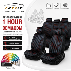 Fundas Universales para Asientos de Auto Luxfit para el Mercado Ruso, Juego Completo para 5 Plazas, Acolchado de Diamantes, Cuero Ecológico, Costuras Rojas, Juego de Protección Interior - Product Image 1