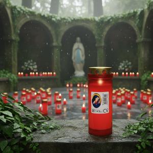 40 Velas Votivas con Cubierta Protectora Contra la Lluvia. Luces Religiosas de Polipropileno. Iconos de la Virgen María. Cajas de 20 piezas. Hecho en Italia - Product Image 3