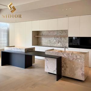 Mueble de Cocina Contemporáneo de Madera Contrachapada de Roble <span class=keywords><strong>Blanco</strong></span> <span class=keywords><strong>OSB</strong></span>, Gabinetes de Cocina, Isla de Cocina de Lujo con Metal y Aluminio - Product Image 1