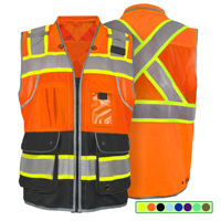 Rompi Keselamatan Hi Vis 100% Poliester Jaring Pakaian Kerja Reflektif Rompi Konstruksi dengan Banyak Kantong Leher Spons ANSI Kelas 2