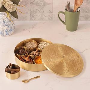 Traditional Brass Masala Dabba Spice <b>Box</b> With Lid <b>Herb</b> & Spice Storage Container Durable Metal Kitchen Tool <b>Box</b> Golden - Product Image 2