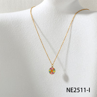 Collier pendentif F364 Boho Chic multi-motifs en émail, plaqué or, acier inoxydable, avec motifs œil, cœur et étoile, pour superposition