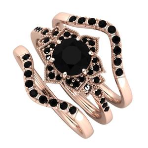 Conjunto de anillos geométricos de circonita negra con corazón oscuro retro para mujer, conjunto de joyería de tres piezas con diseño de rosa, conjunto de joyería de moda para fiesta. - Product Image 2