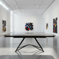 Ensemble de table à manger pliable moderne, table élégante en verre, 8 places, mobilier de maison pour appartement, utilisation en salle à manger, structure géométrique en métal, idéal pour l'école