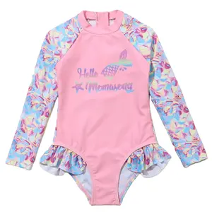 Custom cute bikini sweet kids sublimation print swimwear Summer Bathing suits Baby Girl Long Sleeve Rash Bathing Suit 3M-3T