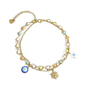 สร้อยข้อเท้าแฟชั่น สแตนเลสประดับหินธรรมชาติรูปหัวใจและดาว ชุบทอง 18K เครื่องประดับเท้าสำหรับผู้หญิงช่วงฤดูร้อน - Product Image 5