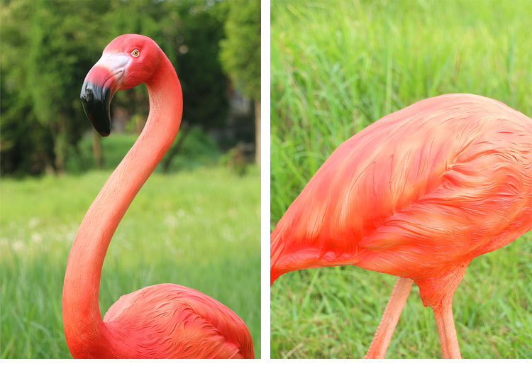 户外景观装饰品生活大小玻璃纤维动物道具粉色火烈鸟雕塑在花园出售