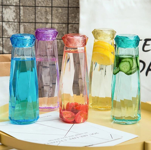 Vaso de Agua de Vidrio de 400 ml, Color Azul Diamante Cristal, para Agua o Té, con Tapa Transparente de Rosca <span class=keywords><strong>ABS</strong></span> - Product Image 2