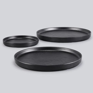 <strong>Black</strong> Round Melamine Steak <strong>Plate</strong>, Sushi &amp; BBQ Serving Tray, Ceramic-Look Western Dinner <strong>Plate</strong> for Restaurant Use - Product Image 2