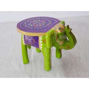 Taburete de elefante de madera decorativo pintado a mano hecho a mano y en relieve pintado colorido madera elefante forma taburete Mesa - Product Image 6