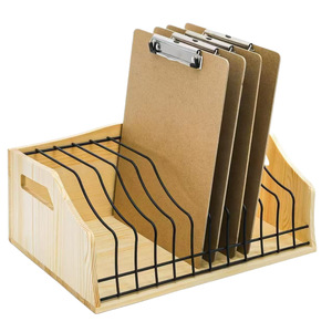 Wooden <b>File</b> Organizer Desktop <b>Storage</b> Rack With Metal Wire Dividers For Office Use Natural Wood Color Rectangle Shape - Product Image 1