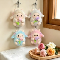 En gros, Breloque de sac mignonne en peluche mouton kawaii, Pendentif décoratif pour sac à dos femme avec ornement floral