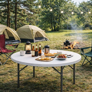 Tavolo Pieghevole Rotondo in Plastica Portatile per Interni ed Esterni, Ideale per Feste, Campeggio e Picnic - Product Image 6