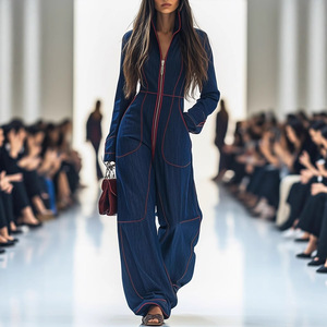 BR6044 <span class=keywords><strong>Tuta</strong></span> Aderente con Scollo a V Casual <span class=keywords><strong>Taglie</strong></span> <span class=keywords><strong>Forti</strong></span> da <span class=keywords><strong>Donna</strong></span> in Tinta Unita Streetwear in Poliestere - Product Image 4