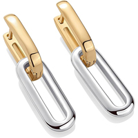Pendientes Personalizables de Alta Gama con Hebilla, Diseño Geométrico Simple en Plata de Ley 925 con Combinación de Colores Oro de 14K y Plata