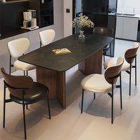 Ensemble table et chaises de salle à manger haut de gamme italien moderne minimaliste en bois massif couleur noyer et dalle de pierre pour usage en restaurant, Nouveauté 2024