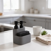 Distributeur de savon liquide de cuisine en polyrésine effet sable et pierre avec pompe, bouteille rechargeable pour lavage des mains sous l'évier, manuel