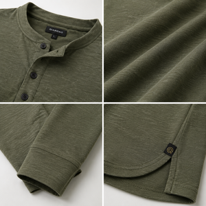 Henley Shirts For <b>Men</b> <b>Long</b> <b>Sleeve</b> Textured Slub Cotton Blend Button Neck Casual Lightweight <b>Top</b> Custom Logo Private Label - Product Image 3