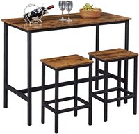 Ensemble de table de bar rustique brun pour salon, salle de fête, 3 pièces, ensemble de table de comptoir de cuisine, table de bar pour le petit-déjeuner avec tabourets