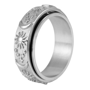 yunnique Men's <b>Titanium</b> Steel Rotating Sun Moon <b>Ring</b> Gold Color Geometric Design Gift Jewelry - Product Image 5