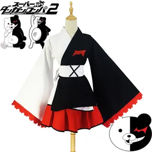 Custom Danganronpa คอสเพลย์สีดำและสีขาวหมี Kimono Cosplay Anime เครื่องแต่งกาย