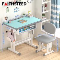 Ensemble de bureau pour enfants avec surface imitation bois, pieds à double barre et crochet latéral pour l'école et la maison