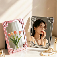 Miroir de courtoisie rectangulaire vintage baroque pliable, doré électrolytique, pour table ou bureau