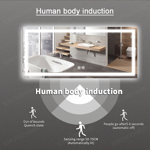 2024 gran oferta Hotel hogar decorativo tocador pared <span class=keywords><strong>luz</strong></span> LED inteligente <span class=keywords><strong>baño</strong></span> <span class=keywords><strong>espejo</strong></span> inteligente plata rectángulo largo LED <span class=keywords><strong>espejo</strong></span> inteligente - Product Image 4