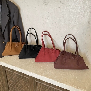 Borsa Tote in finta pelle scamosciata di forma irregolare da donna con cerniera a due vie smerigliata semplice borsa a tracolla francese Chic - Product Image 4