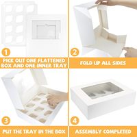 Boîtes à cupcakes, lot de 12, blanches, avec fenêtre et inserts gaufrés, en matériaux recyclés, pour boulangerie et desserts