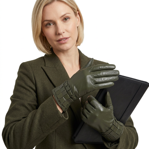 Red Leather <b>Touch</b> <b>Screen</b> <b>Gloves</b> Wrist Length Slim Fit Soft Cowhide Thermal Professional Formal Outdoor Daily Use Hand Wear - Product Image 1