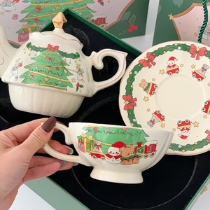 Lelyi carino cartone animato dipinto a mano tazza di caffè e piattino per natale vaso di ceramica di alto valore creativo stile fresco - Product Image 2