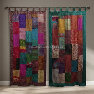 Rideau en tissu Patchwork Vintage pour homme, livraison gratuite, or, en soie, Sari, Kantha Sari - Product Image 4